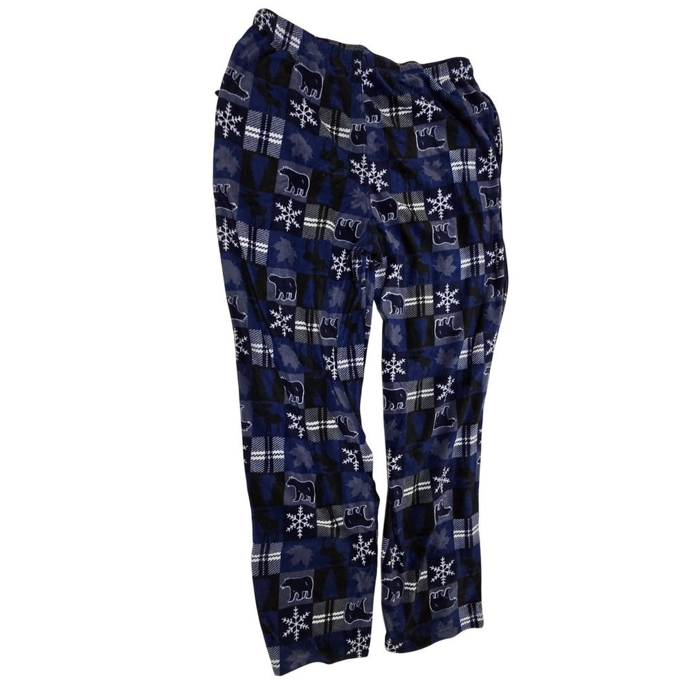 Michael Morgan Mens 2XLT Fleece Pants Blue Snowflake Plaid Loungewear /0284